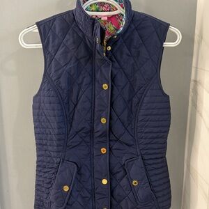 Lilly Pulitzer Navy Quilted Vest with Gold Accents